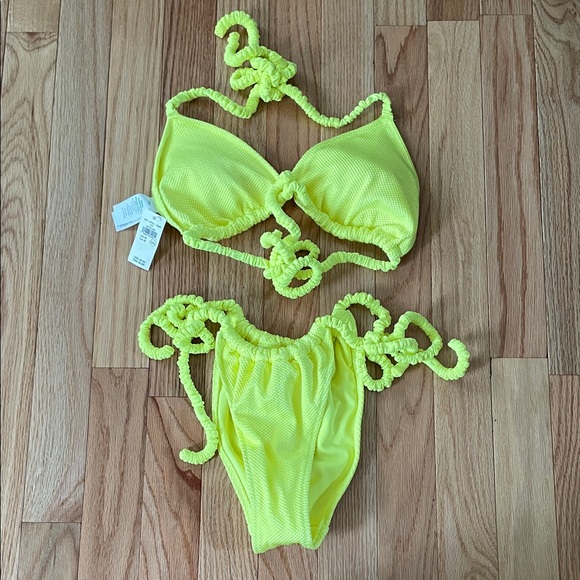 aerie Other - Aerie Triangle Bikini Set Womens Medium Yellow Swim Tie Strap NWT